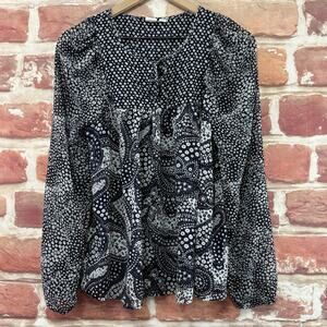 Gap Top Shirt Womens S Black White Ditsy Floral Stars Casual Sheer Popover